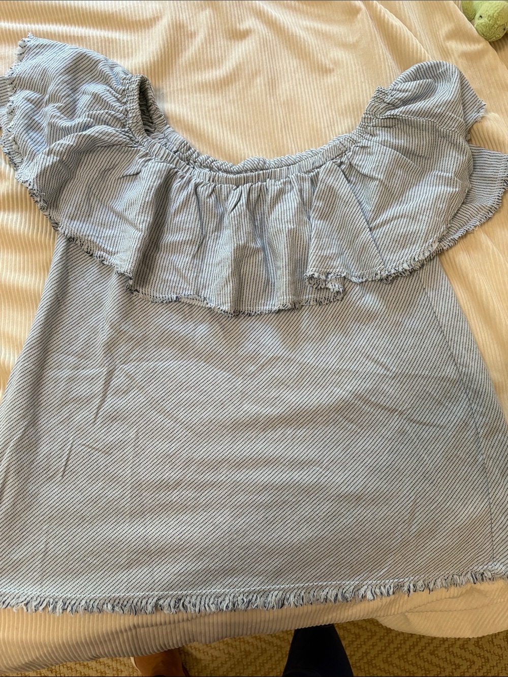 Velvet by Graham & Spencer Light Blue Striped Off-Shoulder Ruffle Top